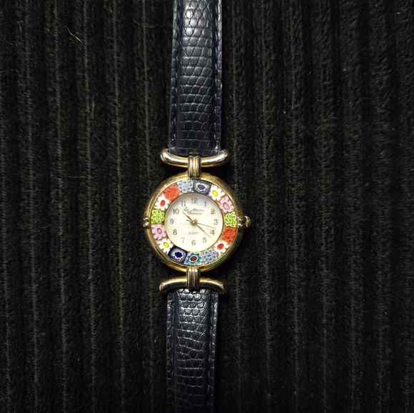 Ladies Murano Millefiori Watch With Leather Band Dark Navy - Picture 1 of 3